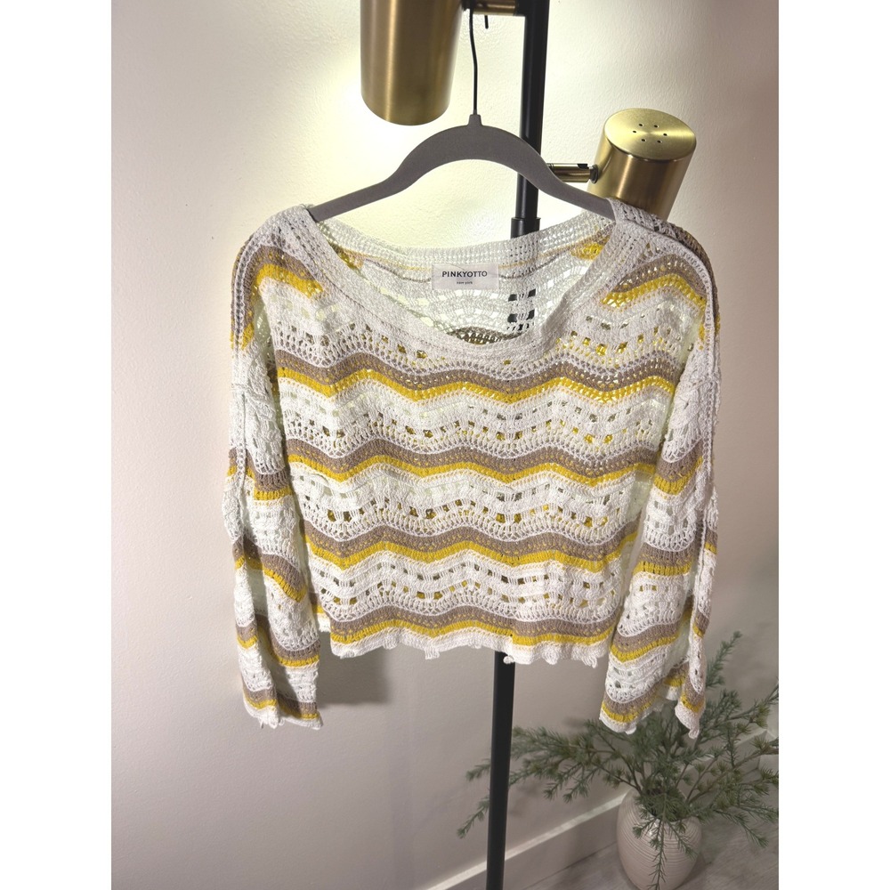 Pinkyotto‎ fall crochet yellow white beige delicate bohemian lace crop bell M/L
